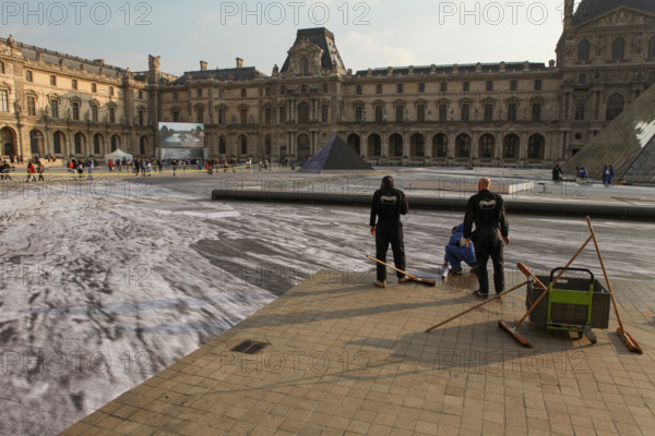 The street artist JR transforms the courtyard of the Louvre. For the 30th anniversary of the Louvre Pyramid, from March 26 to March 31, 2019 by instal