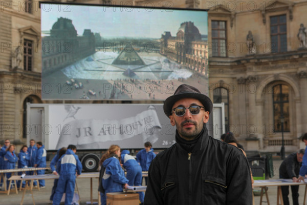 The street artist JR transforms the courtyard of the Louvre. For the 30th anniversary of the Louvre Pyramid, from March 26 to March 31, 2019 by instal