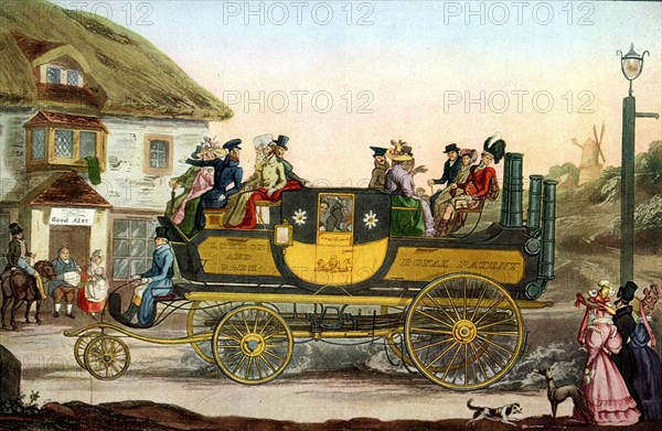 Steam-powered coach tried out in England in 1828 by Goldsworthy Gurney