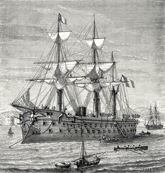 The 'Solferino', ironclad steam-propelled warship, launched in 1863