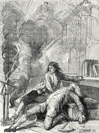 The physicist Richmann is struck in his Physics Labaratory in St. Petersburg, by the electricity from a thundercloud on 6 August 1753