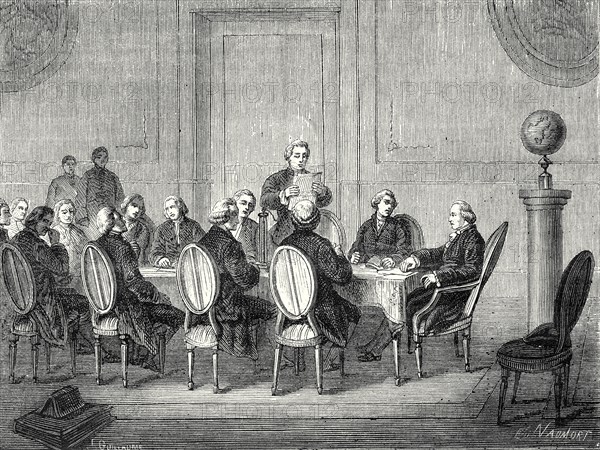 Joseph Banks reads the letter of Volta announcing the discovery of the electric battery, before the 'Royal Society of London' (April 1800)