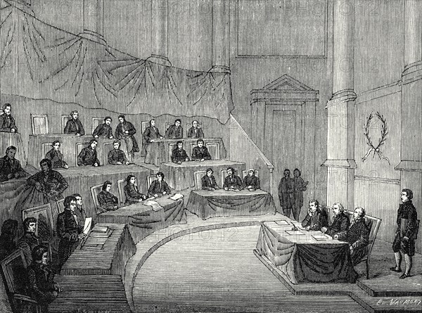 Alessandro Volta reads before the Academy of Science his memoir of the battery, in the presence of the first consul Bonaparte (18 November 1800)