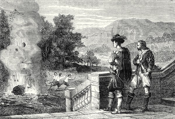 The Marquis of Worcester lets a cannon burst by the effect of water vapor