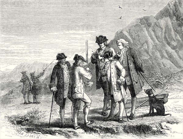 Perier measuring the height of the tube of Torricelli on the top of the Puy de Dome