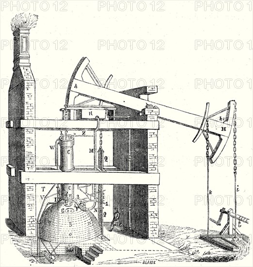 Newcomen steam engine, used in London in the eighteenth century, for the pumping up of water