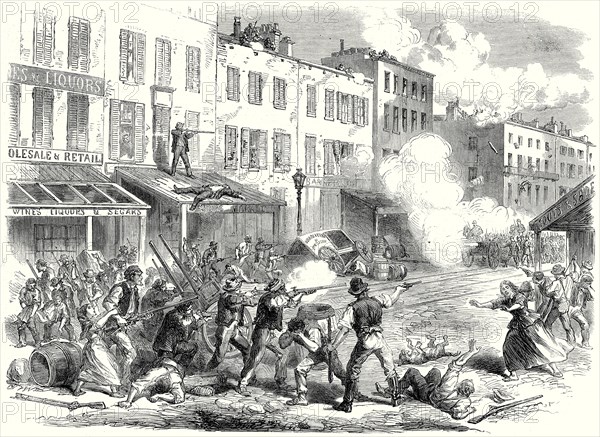 The Riots In New York: Conflict Between The Military And The Rioters In First-Avenue; 15 August, 1863