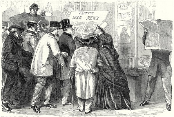 The War In America; Reading the war news in Broadway, New York, 15 June, 1861