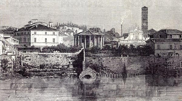 Rome Italy 1875, View on the Tiber in front of the Cloaca Maxima