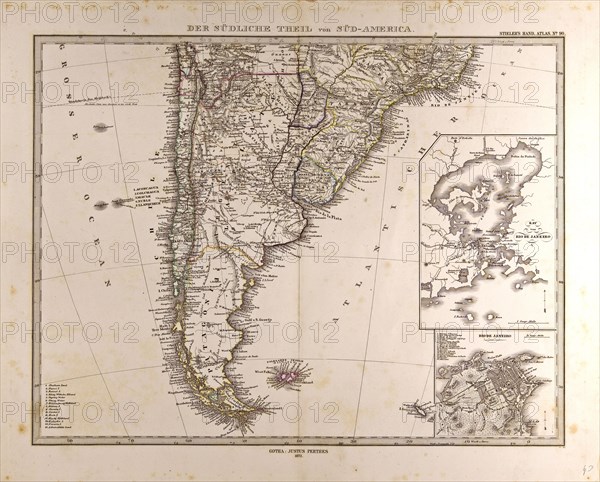 Map South America 1872, Gotha, Justus Perthes, 1872, Atlas. Perthes, Johan Georg Justus 1749 Ã¢â‚¬â€ú 1816, German publisher, was born in Rudolstadt in 1749. In 1785 he founded at Gotha the business which bears his name, Justus Perthes. In this he was joined in 1814 by his son Wilhelm, 1793 Ã¢â‚¬â€ú 1853. He laid the foundation of the Geographical Branch of the business, for which it is chiefly famous, by publishing the and-Atlas (1817-1823) of Adolf Stieler (1775-1836). Wilhelm Perthes engaged the collaboration of the most eminent German geographers of the time, including Heinrich  Berghaus, Christian Gottlieb Reichard, Karl Spruler and Emil von Sydow. The business passed to his son Bernard Wilhelm Perthes (1821-1857). In 1863 the firm first issued the Almanach de Gotha, a statistical, Historical and genealogical Annual (in French) of the various countries of the world.