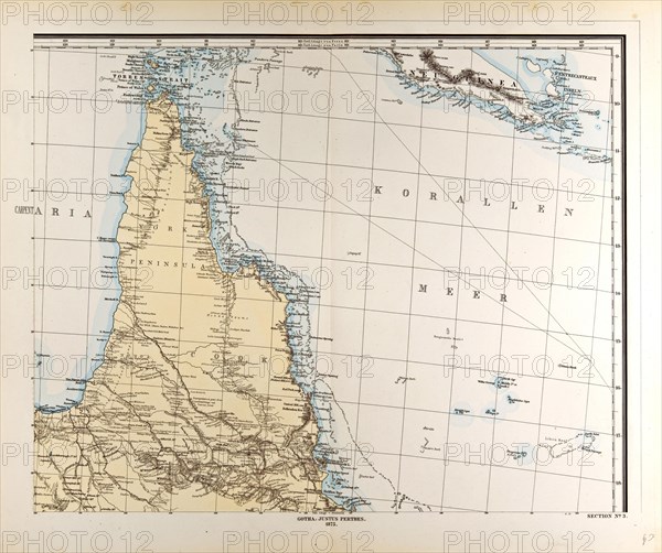 Australia Map  Gotha, Justus Perthes, 1872, Atlas. Perthes, Johan Georg Justus 1749 Ã¢â‚¬â€ú 1816, German publisher, was born in Rudolstadt in 1749. In 1785 he founded at Gotha the business which bears his name, Justus Perthes. In this he was joined in 1814 by his son Wilhelm, 1793 Ã¢â‚¬â€ú 1853. He laid the foundation of the Geographical Branch of the business, for which it is chiefly famous, by publishing the and-Atlas (1817-1823) of Adolf Stieler (1775-1836). Wilhelm Perthes engaged the collaboration of the most eminent German geographers of the time, including Heinrich  Berghaus, Christian Gottlieb Reichard, Karl Spruler and Emil von Sydow. The business passed to his son Bernard Wilhelm Perthes (1821-1857). In 1863 the firm first issued the Almanach de Gotha, a statistical, Historical and genealogical Annual (in French) of the various countries of the world.