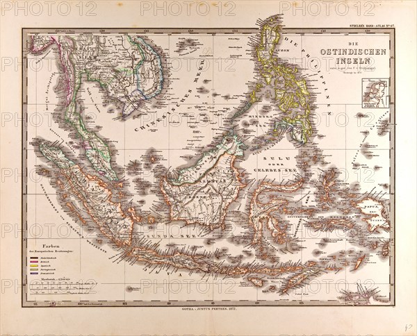 Gotha, Justus Perthes, 1872, Atlas. Perthes, Johan Georg Justus 1749 Ã¢â‚¬â€ú 1816, German publisher, was born in Rudolstadt in 1749. In 1785 he founded at Gotha the business which bears his name, Justus Perthes. In this he was joined in 1814 by his son Wilhelm, 1793 Ã¢â‚¬â€ú 1853. He laid the foundation of the Geographical Branch of the business, for which it is chiefly famous, by publishing the and-Atlas (1817-1823) of Adolf Stieler (1775-1836). Wilhelm Perthes engaged the collaboration of the most eminent German geographers of the time, including Heinrich  Berghaus, Christian Gottlieb Reichard, Karl Spruler and Emil von Sydow. The business passed to his son Bernard Wilhelm Perthes (1821-1857). In 1863 the firm first issued the Almanach de Gotha, a statistical, Historical and genealogical Annual (in French) of the various countries of the world.