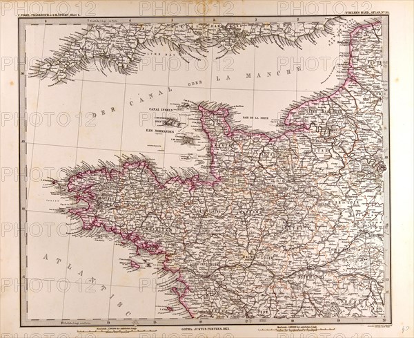 France map 1874 Gotha, Justus Perthes, 1872, Atlas. Perthes, Johan Georg Justus 1749 Ã¢â‚¬â€ú 1816, German publisher, was born in Rudolstadt in 1749. In 1785 he founded at Gotha the business which bears his name, Justus Perthes. In this he was joined in 1814 by his son Wilhelm, 1793 Ã¢â‚¬â€ú 1853. He laid the foundation of the Geographical Branch of the business, for which it is chiefly famous, by publishing the and-Atlas (1817-1823) of Adolf Stieler (1775-1836). Wilhelm Perthes engaged the collaboration of the most eminent German geographers of the time, including Heinrich  Berghaus, Christian Gottlieb Reichard, Karl Spruler and Emil von Sydow. The business passed to his son Bernard Wilhelm Perthes (1821-1857). In 1863 the firm first issued the Almanach de Gotha, a statistical, Historical and genealogical Annual (in French) of the various countries of the world.