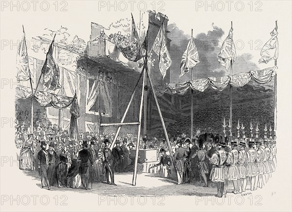 THE DUKE OF WELLINGTON LAYING THE FIRST STONE OF THE WATERLOO BARRACKS, AT THE TOWER OF LONDON, GREAT BRITAIN