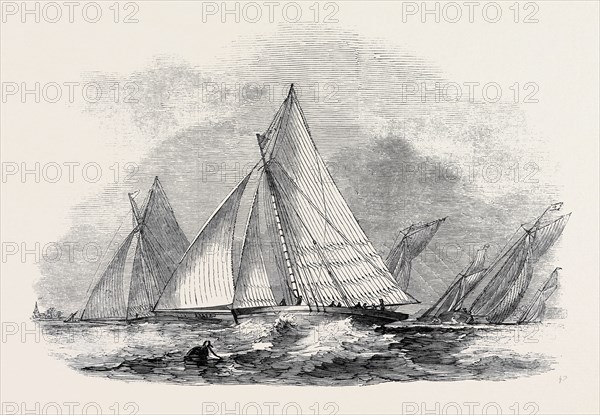 ROYAL THAMES YACHT CLUB, MATCH FOR THE BELVIDERE CUP, DRAWN BY N.M. CONDY, ESQ; BELVIDERE, BLUE BELLE, INO, CHAMPION, MYSTERY, ANTAGONIST