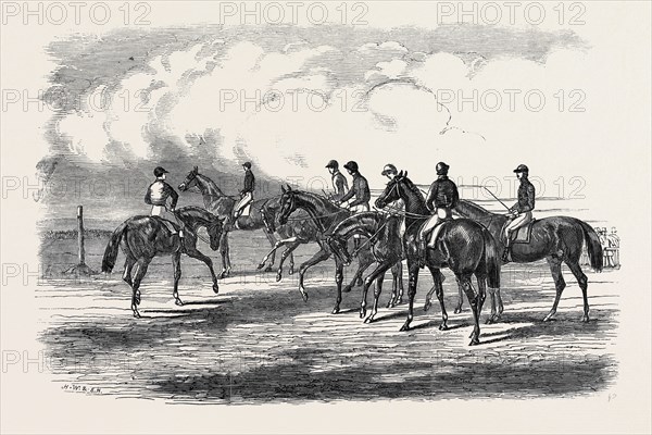 EPSOM SPRING MEETING, SKETCH ON THE DOWNS, PREPARING TO START FOR THE GREAT METROPOLITAN STAKES, APRIL 13, 1850