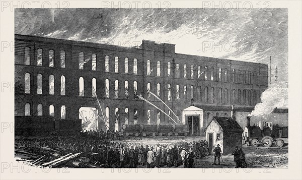 FIRE AT THE RAILWAY CARRIAGE WORKS, MILES PLATTING, MANCHESTER, 1873