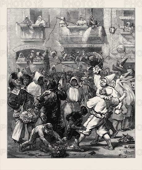 THE CARNIVAL IN ROME: PRINCE ARTHUR BESET BY MASQUERS, 1873