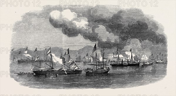 THE WAR IN CHINA, THE BATTLE OF ESCAPE CREEK: BURNING OF TWENTY-SEVEN JUNKS TAKEN IN ESCAPE CREEK, MAY 25, 1857