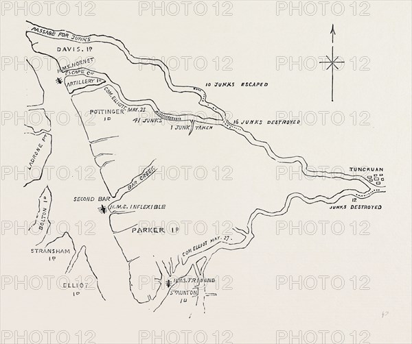 THE WAR IN CHINA: OFFICIAL PLAN OF CAPTAIN ELLIOT'S ENGAGEMENT IN ESCAPE CREEK, CANTON RIVER, MAY 22, 1857