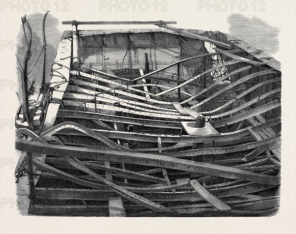 THE AFTER-PART OF THE "SARAH SANDS" (IRON-BUILT STEAMER), WHICH WAS PARTIALLY DESTROYED BY FIRE IN NOVEMBER, 1857