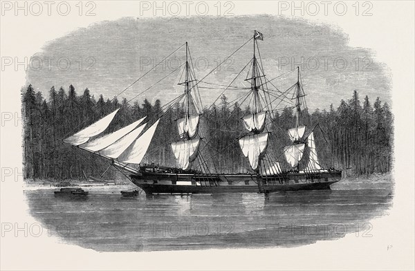 THE SHIP "WACOUSTA" LOADING TIMBER FOR MAST PIECES AT PUGET SOUND, BRITISH COLUMBIA
