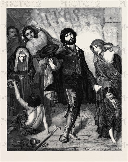 "BEGGARS AT A CHURCH DOOR AT ROME" PAINTED BY MRS. MURRAY, AT THE EXHIBITION OF THE INSTITUTION OF FINE ARTS