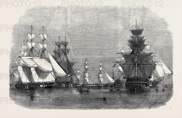 THE CHANNEL FLEET IN PORTLAND ROADS; BLENHEIM, TERMAGANT, HERO, MERSEY, LIFFEY, JAMES WATT, ALGIERS