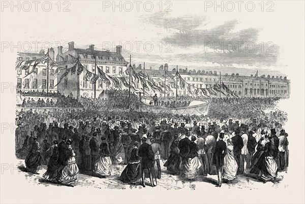 LAUNCH OF A LIFE BOAT AT WEYMOUTH, 1869