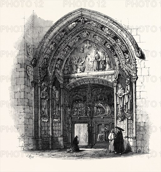THE SPANISH REVOLUTION: ENTRANCE, FROM THE CLOISTER, TO BURGOS CATHEDRAL, WHERE THE GOVERNOR WAS MURDERED, 1869
