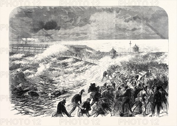 THE VOLUNTEER REVIEW AT DOVER: SCENE AT THE WRECK OF H.M.S. FERRET AT THE ADMIRALTY PIER, UK, 1869