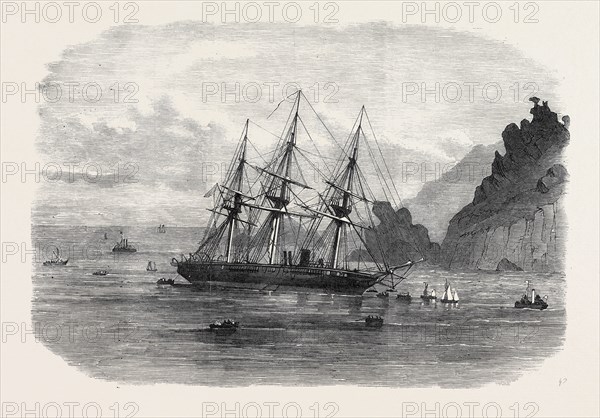 H.M.S. CADMUS ASHORE ON SALCOMBE BAR, DEVON, UK, 1869