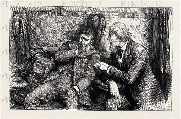 "Mr. Vellumsom, however, chanced to meet the Duke travelling up to town in a railway carriage soon afterwards, and they had some conversation which nobody heard, after which his Grace went on his way with a face quite livid." 1880