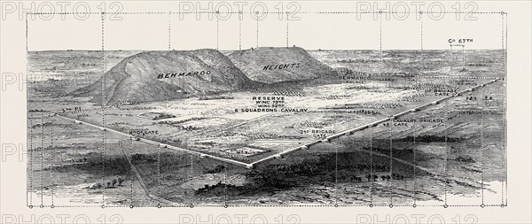 THE AFGHAN WAR: BIRD'S-EYE VIEW OF DEFENCES OF THE SHERPORE CANTONMENT, SHOWING POSITIONS OF THE TROOPS IN GARRISON, 1880