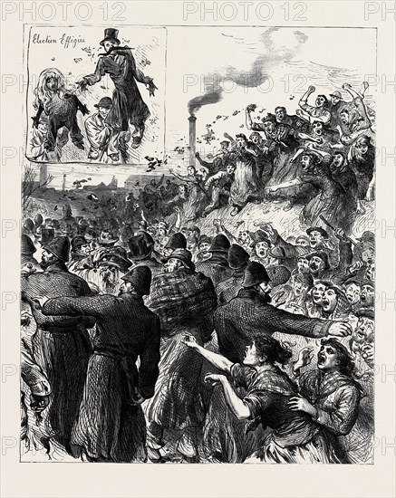 THE SCOTCH ELECTIONS: POLLING AT PEEBLES, PROCESSION OF FAGGOT VOTERS, 1880