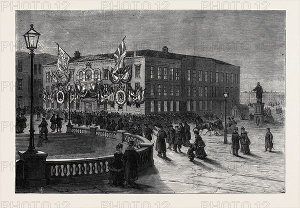 THE BRITISH EMBASSY AT ST. PETERSBURG ILLUMINATED FOR THE DUKE OF EDINBURGH'S MARRIAGE, RUSSIA, 1874