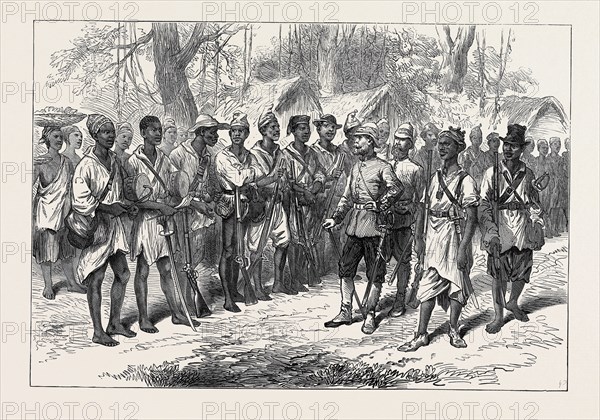 THE ASHANTEE WAR: INSPECTING KOSSOHS AT PRAH-SU, 1874