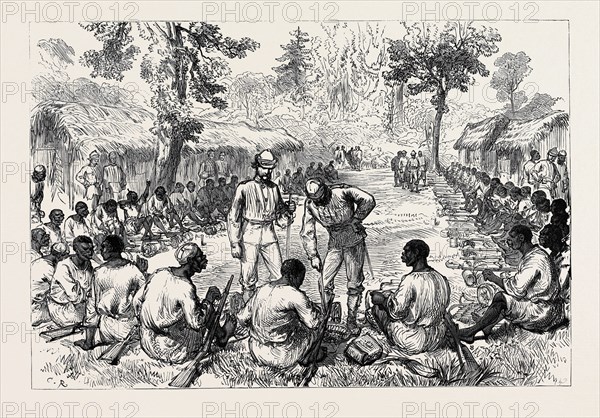 THE ASHANTEE WAR: COUNTING AND INSPECTING AMMUNITION OF THE BONNY MEN, 1874