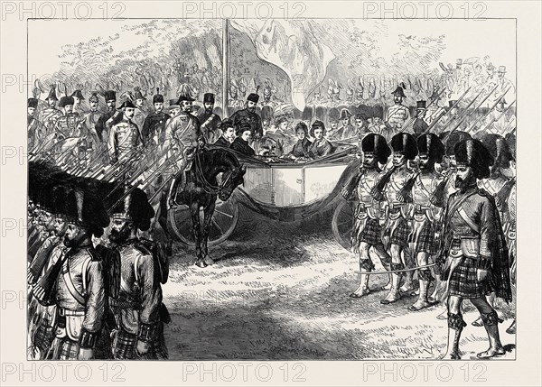 REVIEW AT WINDSOR OF TROOPS FROM THE ASHANTEE WAR: THE 42ND HIGHLANDERS MARCHING PAST THE QUEEN, 1874