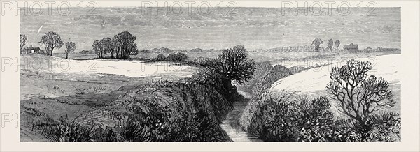 IN THE MEATH HUNTING COUNTRY: "LOUGH OF THE BAY," A WELL-KNOWN JUMP, NEAR "REILLY'S OF THE WARD", IRELAND, 1879