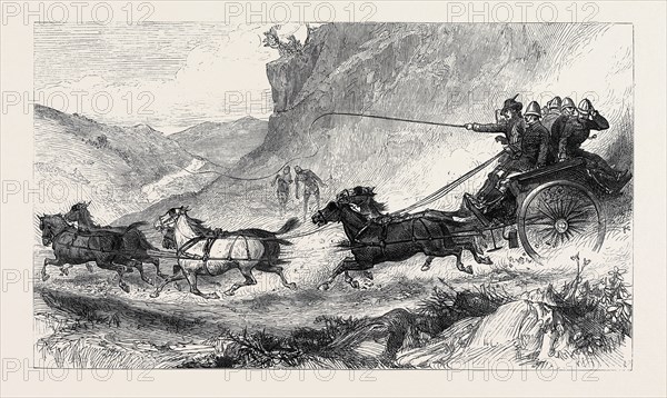 THE ZULU WAR: GENERAL MARSHALL AND STAFF GOING TO THE FRONT: POST CART TRAVELLING IN NATAL, 1879