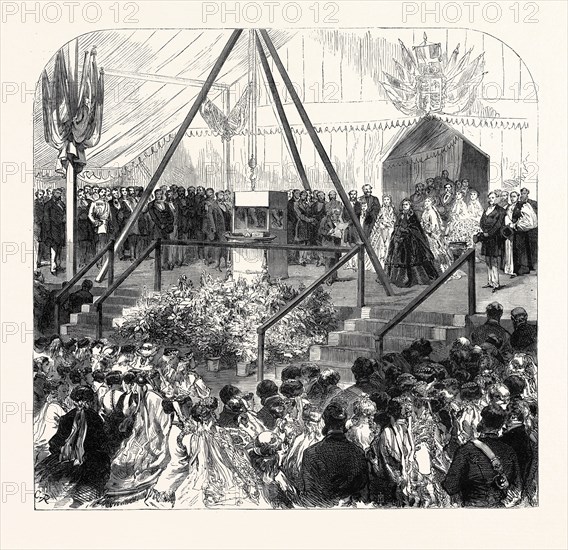 THE QUEEN LAYING THE FOUNDATION STONE OF THE NEW BALL OF THE ROYAL ALBERT ORPHAN ASYLUM, AT BAGSHOT, 1867