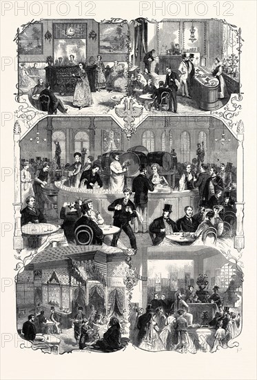 THE PARIS INTERNATIONAL EXHIBITION: THE SPANISH, SWEDISH, AUSTRIAN, TURKISH, AND CHINESE CAFÃâS IN THE PARK, FRANCE, 1867