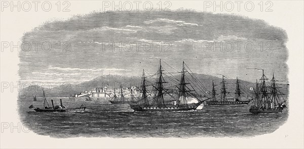 THE CAPTURED GREEK BLOCKADE-RUNNER ARKADI, TOWED UP THE DARDANELLES, 1867