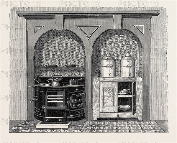 THE PARIS INTERNATIONAL EXHIBITION: RICHARDS' CIRCULAR-FRONT COOKING-STOVE IMPROVED AND MANUFACTURED BY W. BARTON, OF BOSTON, LINCOLNSHIRE, 1867