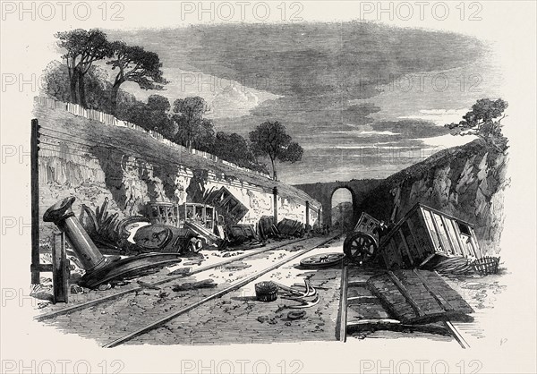 SCENE OF THE RECENT RAILWAY ACCIDENT AT WINCHBURGH, ON THE EDINBURGH AND GLASGOW RAILWAY, 25 OCTOBER, 1862