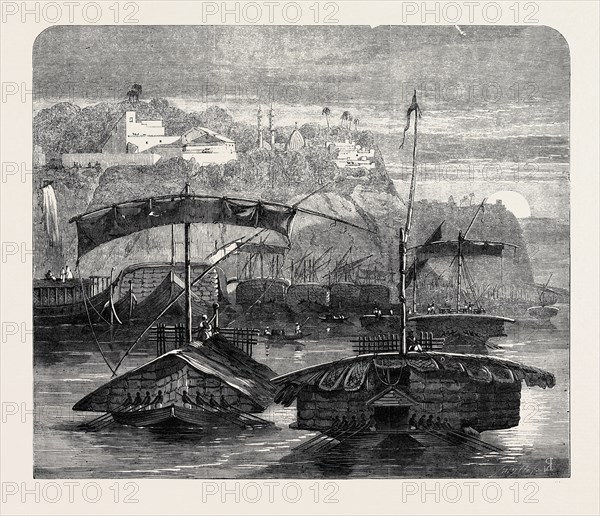 COTTON FROM INDIA: A COTTON FLEET DESCENDING THE GANGES, CASTING OFF FROM MIRZAPORE EARLY IN THE MORNING, 1862