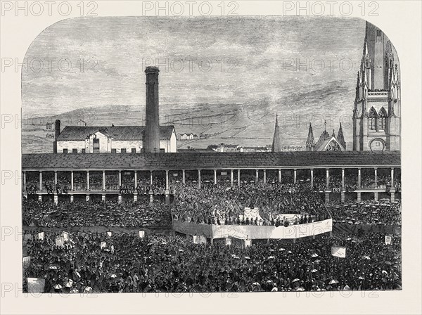 SUNDAY-SCHOOL JUBILEE COMMEMORATION IN THE PIECE HALL, HALIFAX, UK, 1866