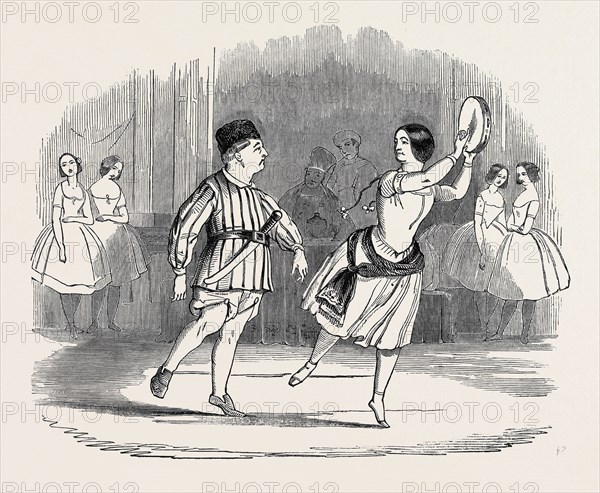 MR. AND MRS. KEELEY, IN "THE PAS DE TAMBOURINE AND CARVING-KNIFE," AT THE LYCEUM THEATRE.