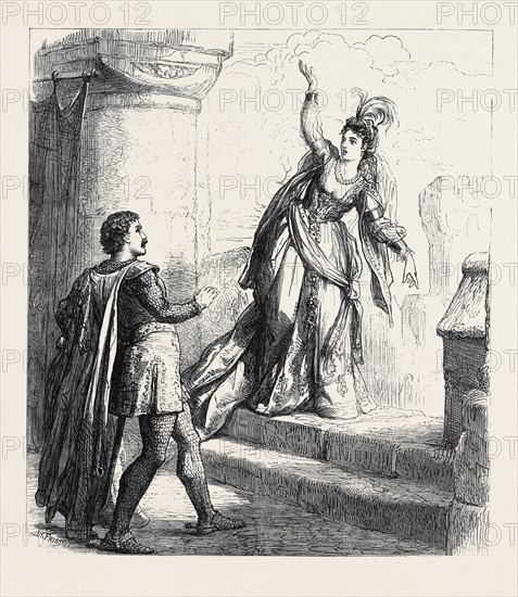 SCENE FROM "REBECCA," AT DRURY LANE THEATRE, LONDON, 1871